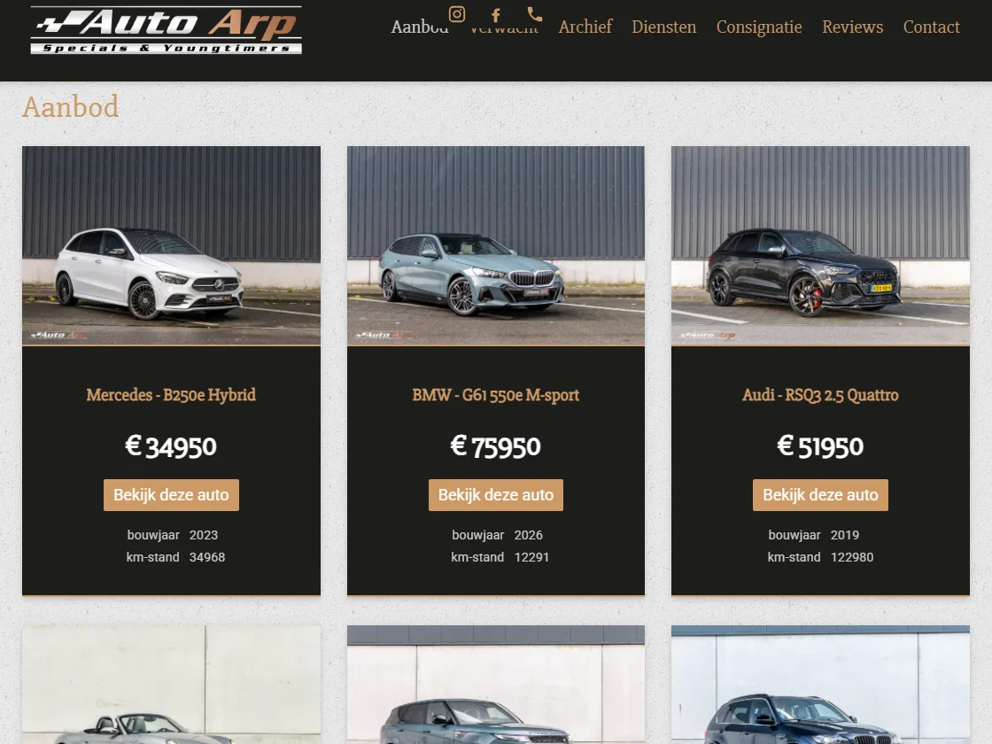 Screenshot van het aanbod op Autoarp.nl