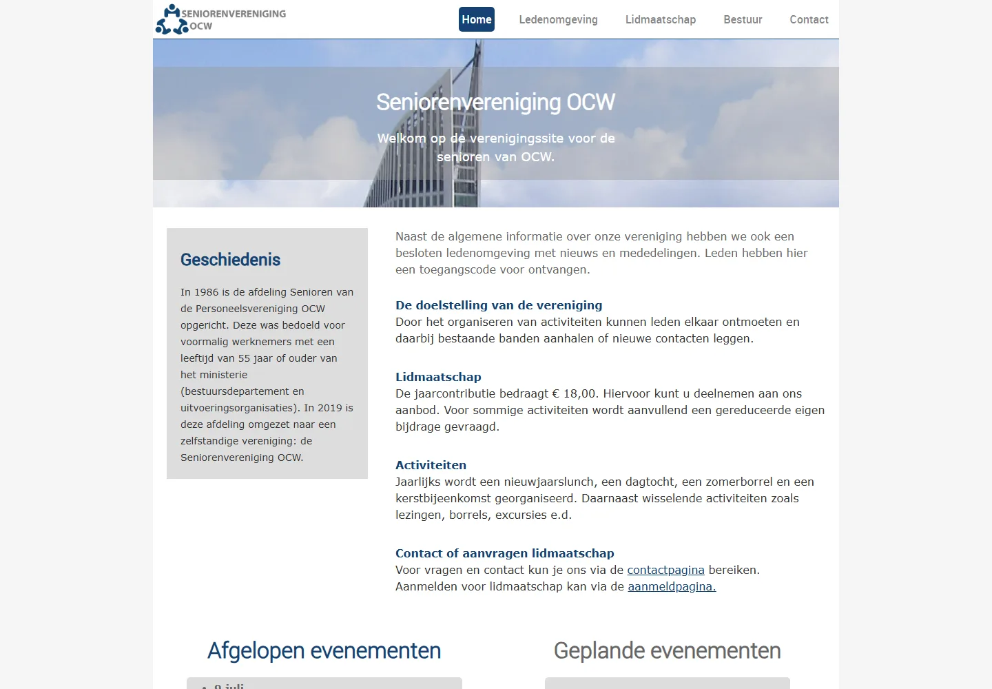 Screenshot van de website van Seniorenvereniging OCW